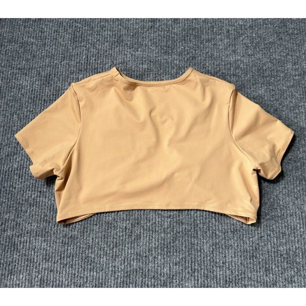 Skims Recycled Swim Size 4X Ruched T-Shirt Crop Top Keyhole Front Ochre